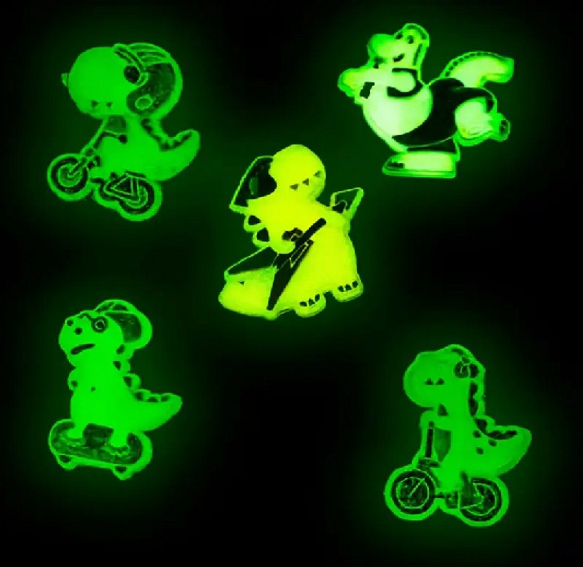 Crocs | Glow in the dark Dinos | Glow in the dark | Dinos | Figuurtjes| Bedels | Charms | Hangertjes | Hangers | Crocsbedels | Crocscharms | Dinosaurus | 17 st